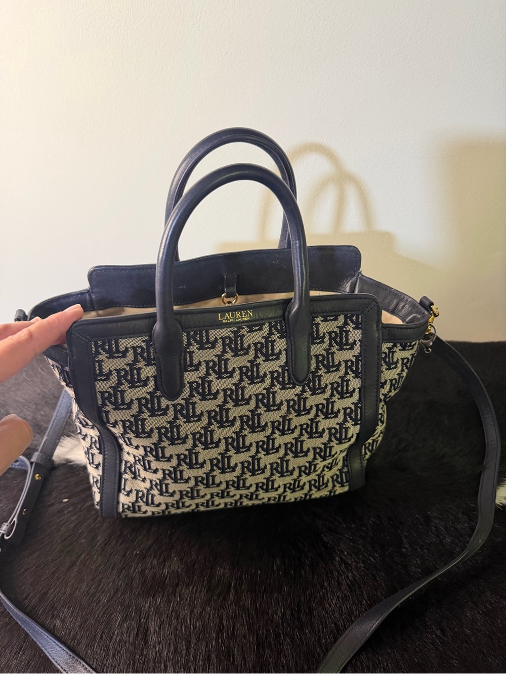 Lauren Ralph Lauren navy & Ivory Monogram Satchel